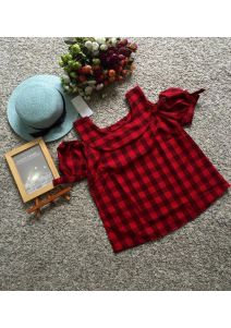 Áo nữ caro khoét vai