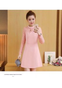 Đầm công sở phối ren dễ thương .Thun Pháp dày mịn 