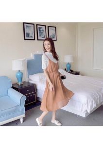 Set đầm maxi áo + váy yếm