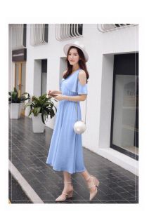 Đầm maxi khoét vai
