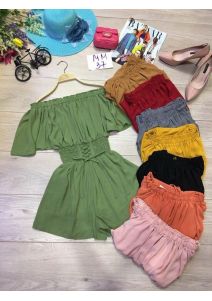 Jumsuit trễ vai nhún eo