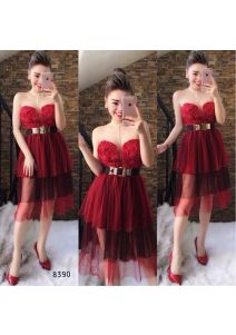 Đầm hoa hồng cúp ngực tùng lưới 